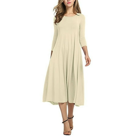 

Womens Holiday Casual Swing Dress 3/4 Sleeve Crew Neck Long Maxi Dress Solid Womens Holiday Casual Swing Dress 3/4 Sleeve Crew Neck Long Maxi Dress Solid Color 3XL Beige