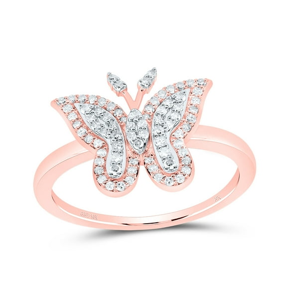 10kt Rose Gold 1/4 Cttw Natural Diamond Fashion Wedding Engagement Anniversary Butterfly Ring, Women Size: 5-9