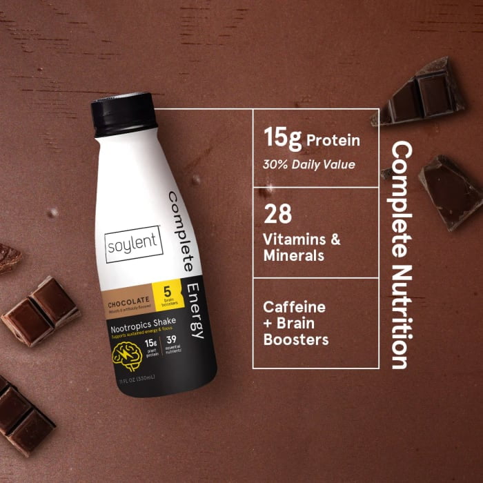 Soylent Complete Energy Protein Nutrition Shake, Chocolate, 11oz, 4 Count