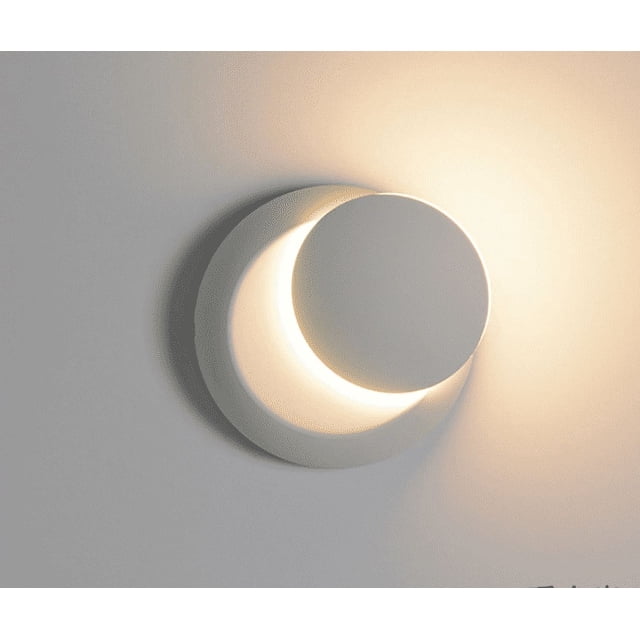 Lámpara de pared LED redonda en forma de media luna Aplique de pared giratorio de 360 grados Lámpara de noche Aplique de pared para pasillo Sala de estar Dormitorio Aplique creativo (blanco) Ahorro de energía: 5 W + luz blanca cálida Sailing Electrónica