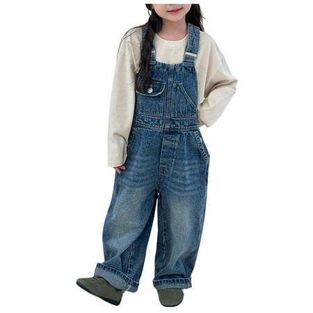 Wxirdiow Girls Jumpsuit Jumpsuits for Girls Casual Sleeveless Loose Spaghetti Strap Summer Rompers Long Pants with Pockets Blue Size 15-16 Years