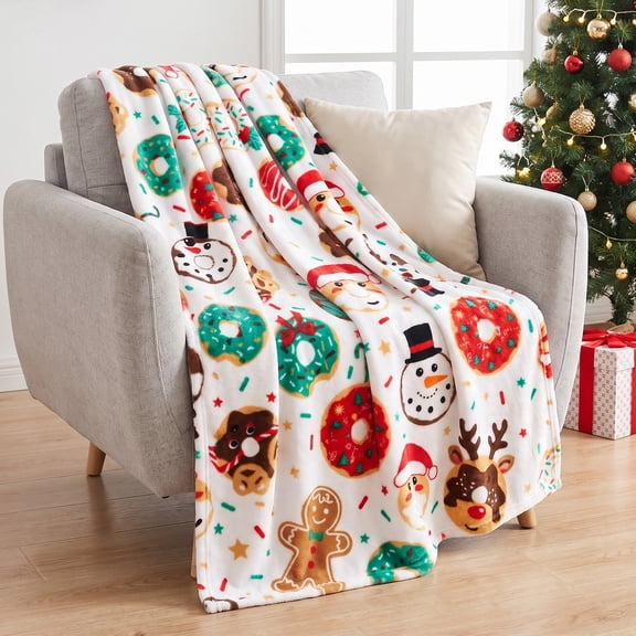 Hitime 50"x60" Christmas Throw Blanket - 300GSM Cozy Warm Flannel Fleece for Sofa Living Room, Holiday Gift Winter Bedding Decor - Christmas Donut