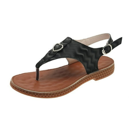 

QISIWOLE Sandals Women Buckle Strap Flip Flops Beach Slippers Summer Pinch Toe Flat Shoes Deals