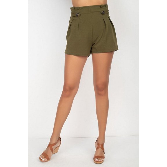 Button Tab High Rise Paperbag Shorts