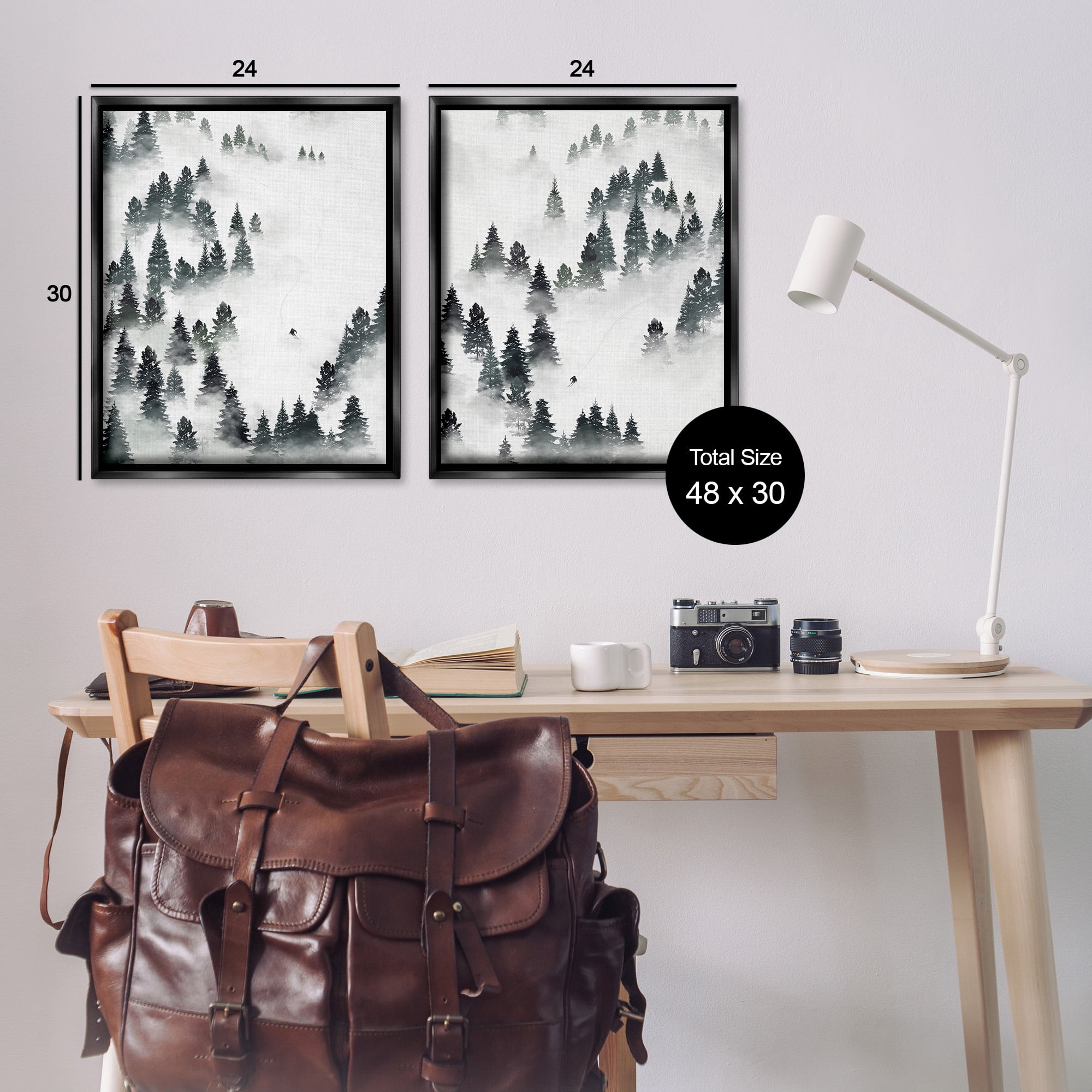 Stupell Industries Winter Ski Slopes Mountain Landscape Painting Black Floater Framed Canvas Art Print Wall Art, 25 x 31, Set of 2