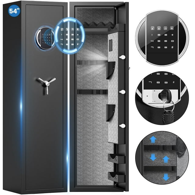Fireproof Gun Safe, Quick Access Password Long Gun Safe, 5-7 Gun Safes for Home Guns and Pistols with LCD Keypad, Gun Cabinet for Guns and Shotguns with 3 Adjustable Racks,Ammo Box