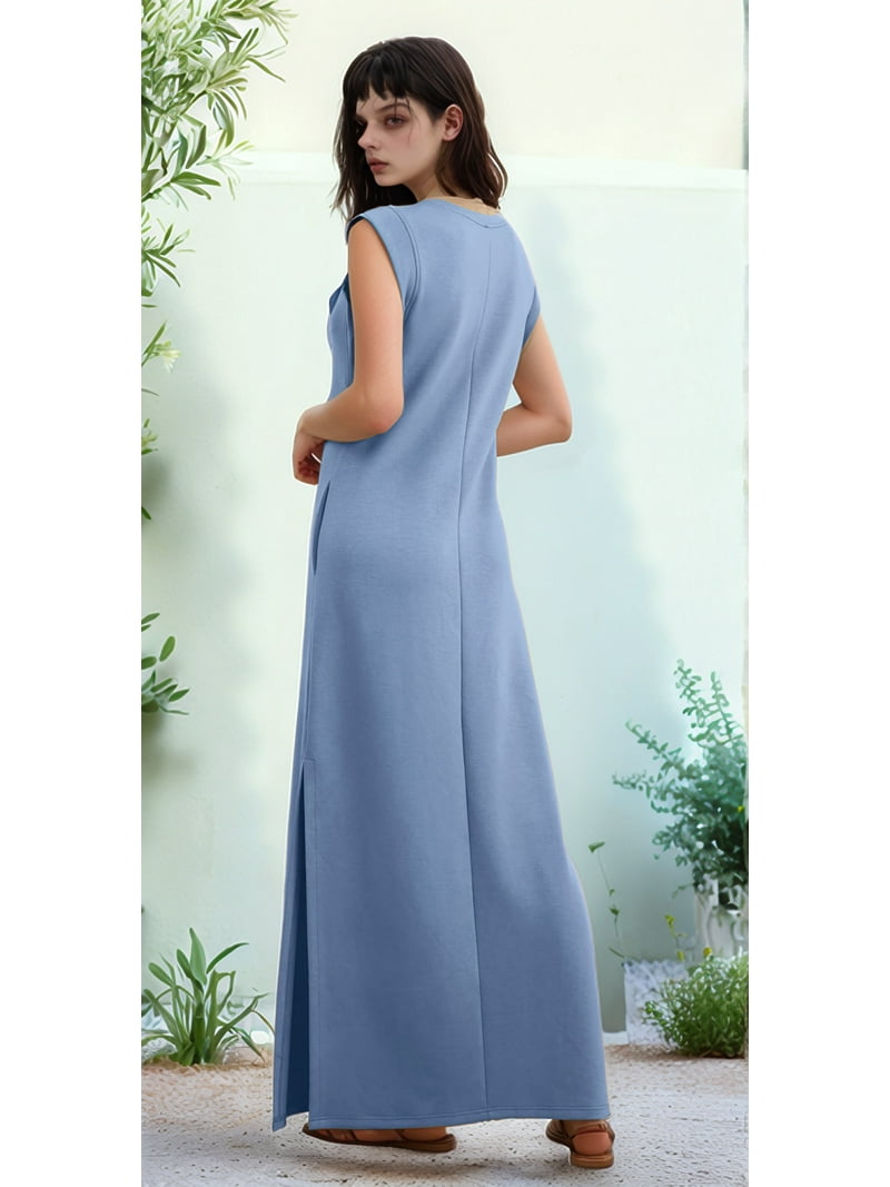 2025 Women Summer Round Neck Casual Loose Split Wrinkle-Free Long Maxi Vacation Dress with Pockets Denim Blue S - Walmart.com 2025 Women Summer Round Neck Casual Loose Split Wrinkle-Free Long Maxi Vacation Dress with Pockets Denim Blue S - Walmart.com