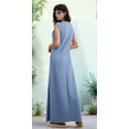 thumbnail image 5 of Women's Summer Maxi Dress Long Casual Loose Fit Round Neck Wrinkle-Free with Pockets Side Slit Denim Blue S, 5 of 7