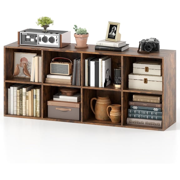 Librero Organizador de 8 Cubos, Libreros Minimalista Abierta Reversibl, Bookshelf para Oficina o Sala de Estar, 120 * 30 * 60CM Marrón