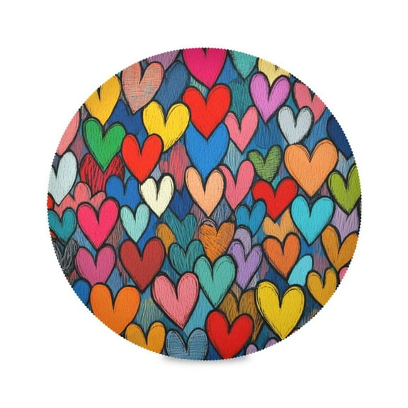 Round Plate Mat 15.4x15.4 Inchesx1 Placemat Table Mat Kitchen Mat Coffee Mat Fabric Thick, Strong Wear-Resistant, Heat Resistance Valentine's Day Heart