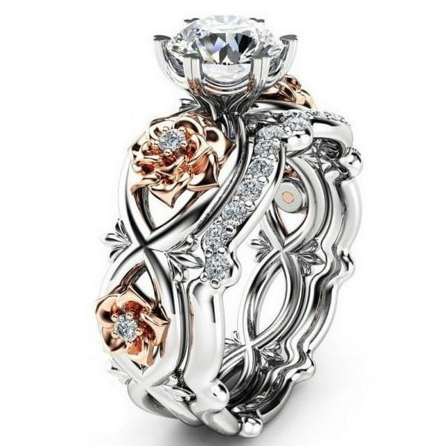 Conjunto de dos piezas de anillo con gemas de cristal de dos colores y diamantes de Europa y Estados Unidos
