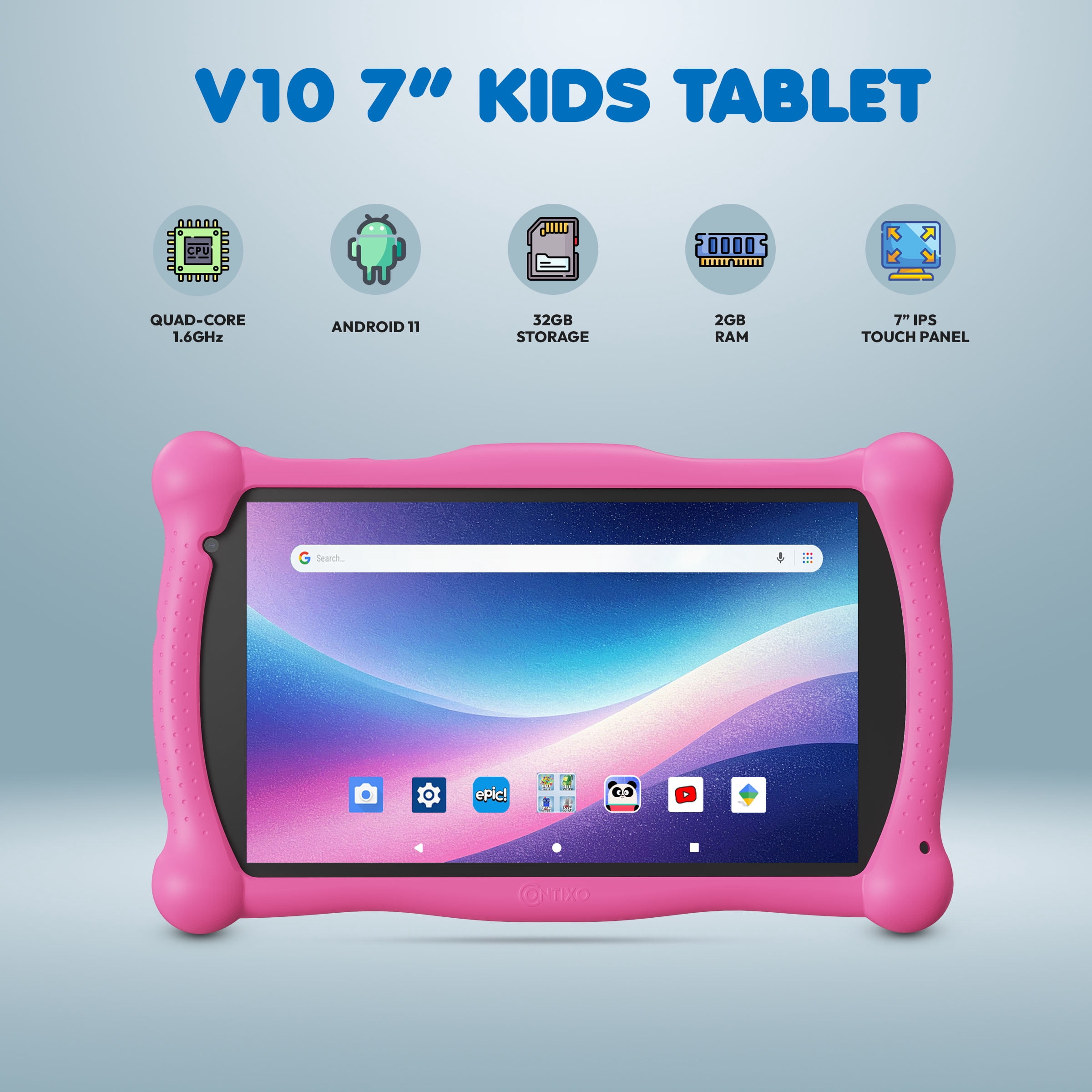 Contixo 7-Inch Kids Tablets, Educational Android Tablet with Stylus and Kickstand Case, 32GB, Ages 3-12, Pink