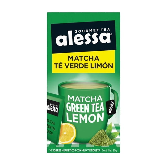 Té gourmet Alessa matcha té verde limón 10 sobres de 2 g c/u