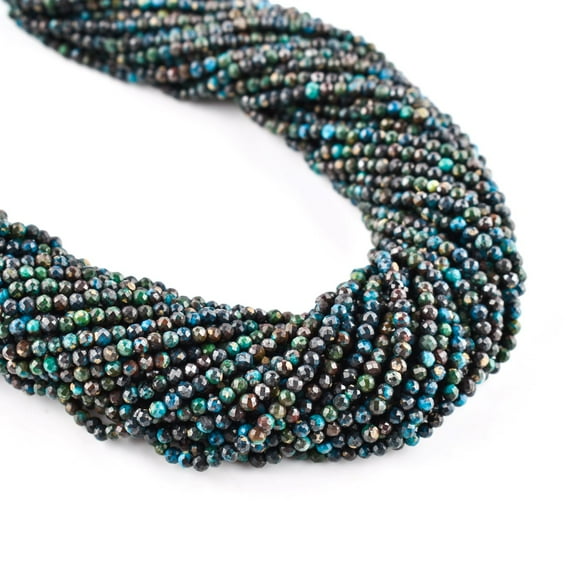 QNAVIC Natural Chrysocolla Gemstone Micro Faceted Rounds Beads Strand Drilled Stone Chakra Healing Crystals DIY Jewelry Making Wholesale Bulk Loose Supply Strand 30 Centimeter (1 Strand)