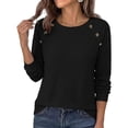 thumbnail image 3 of cocolona Long Sleeve Tops for Women Crew Neck Solid Color Basic Tee Decorative Button Casual Fall Outfits, 3 of 6