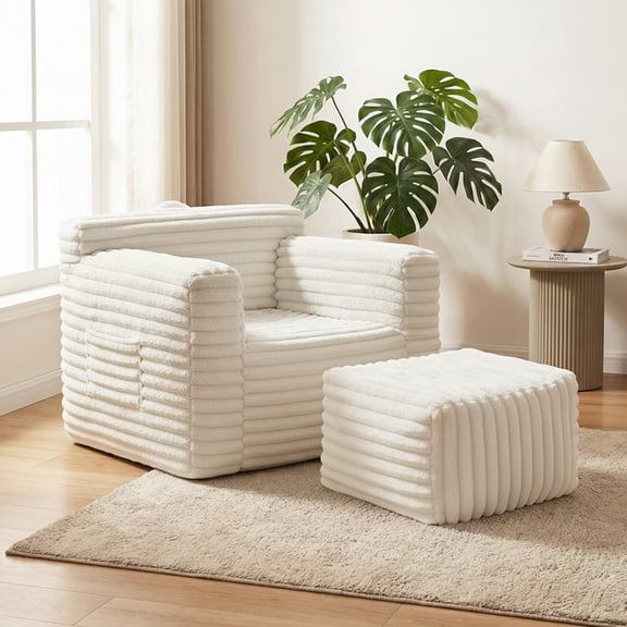 Adult Bean Bag Chair with Ottoman, High Rebound Memory Foam Couch Sofa with Armrests, Removable and Washable Soft Corduroy Cover