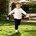 thumbnail image 4 of Mifsaly Toddler Boys 2 Piece Summer Outfit Sets Crinkle Cotton Gauze Henley Long Sleeve Shirts and Wide Leg Pants Kids School Casual Loungewear & Playwear, 4 of 5