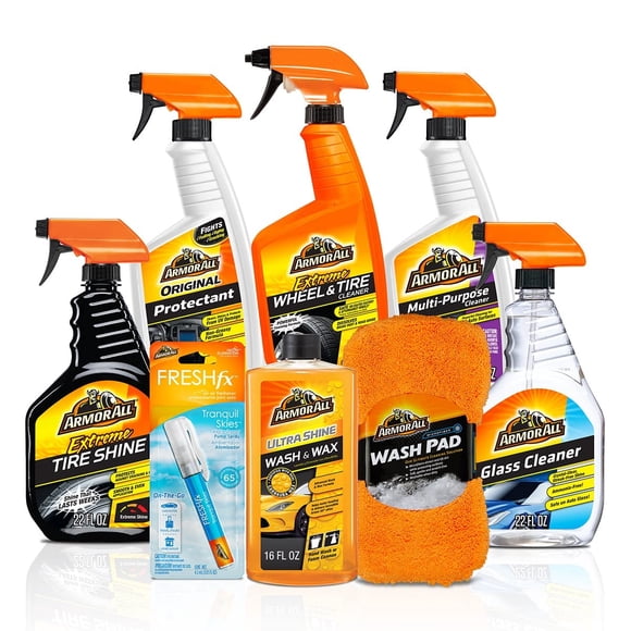 Premier Car Care Kit by Armor All, Includes Car Wax & Wash Kit, Glass Cleaner, Car Air Freshener, Tire & Wheel Cleaner, 8 Pieces