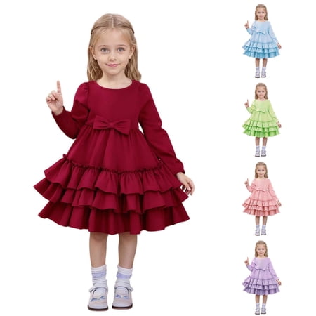 Autumn Girls Party Dress Tiered Layered Gown for and Celebrations with Elegant Flowy Tie Girls Dress 9-10 Years