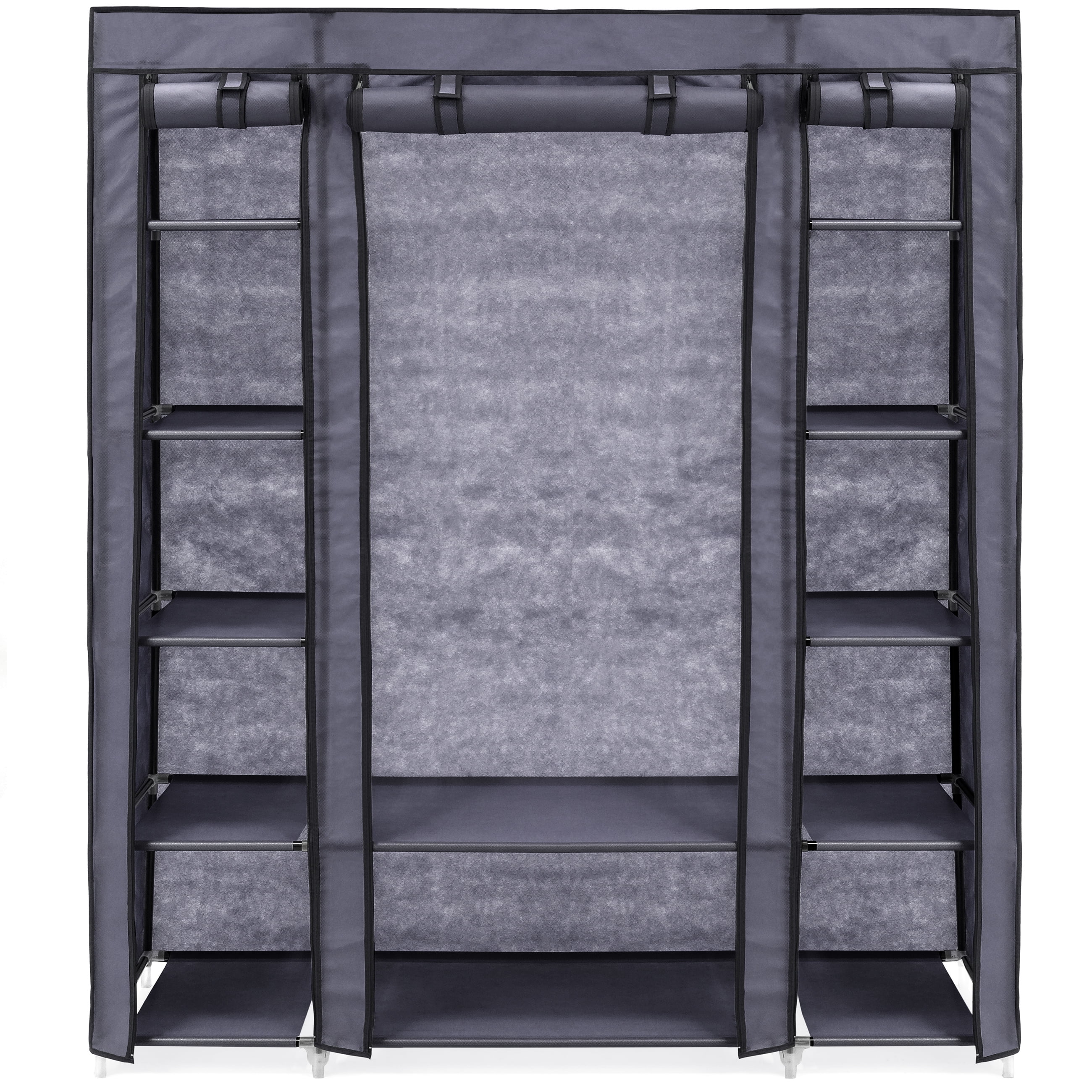 Best Choice Products 12 Shelf Portable Fabric Closet Wardrobe Storage Organizer W Cover And Hanging Rod Gray