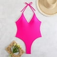 thumbnail image 4 of Swimwear for Women One Piece Oversized Sleeveless Bathing Suit Neck Hanging V-neck Solid Color Swimsuit Bikini, 4 of 5