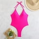 thumbnail image 4 of Trajes de Baño de Bikini de Mujer sin Mangas de Gran Tamaño de Color Sólido con Cuello Colgante V-Cuello Conjunto para la Piscina de Playa Y Verano, 4 of 9