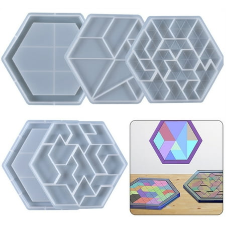 

ELENXS DIY Hexagonal Shape Tangram Puzzle Silicone Mold Home Decoration Mould for Making Candies Cakes Chocolates
