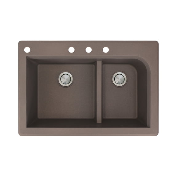 Transolid Radius 33in x 22in silQ Granite Drop-in Double Bowl Kitchen Sink with 4 CABD Faucet Holes, In Espresso