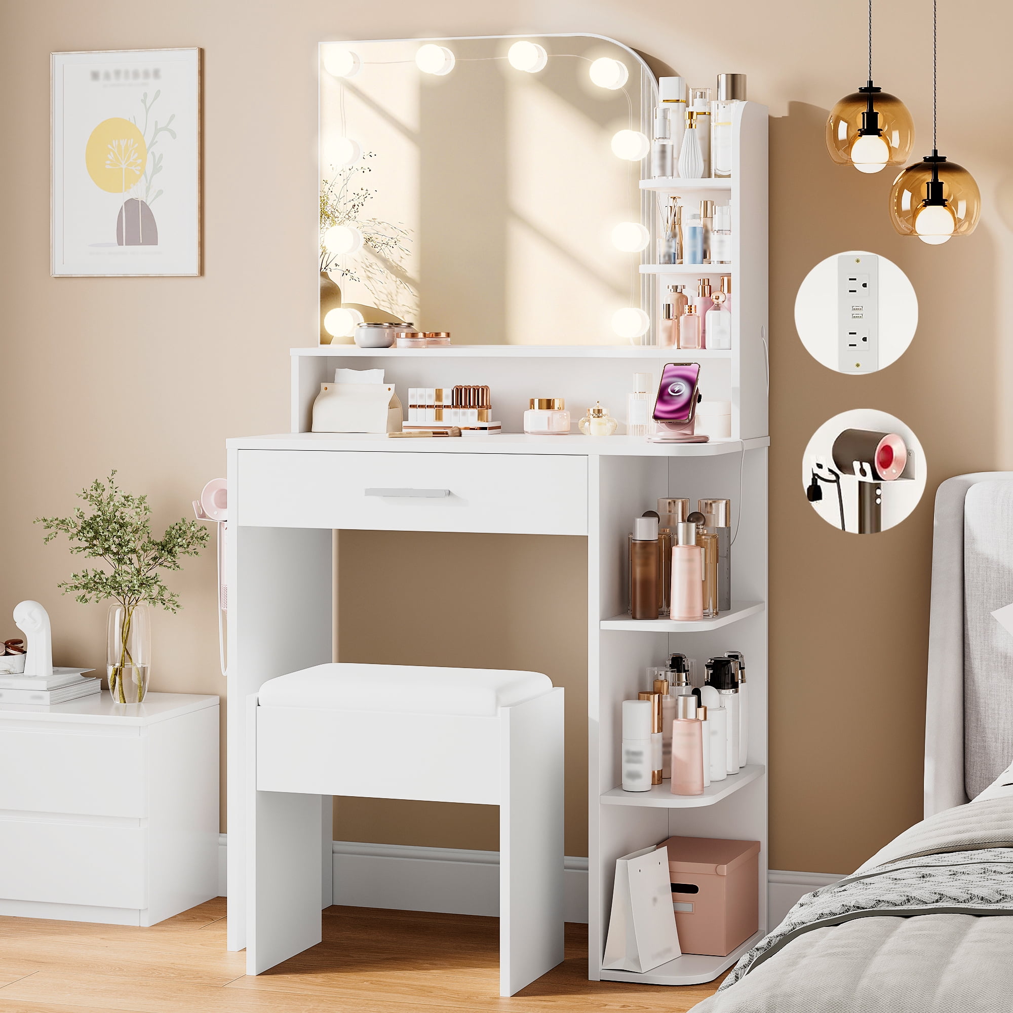 luxury dressing table with mirror and lights Amazon.com: Large Makeup Vanity Desk with Mirror and Lights, Vanity Desk with 6 Drawers & Storage Shelves, Vanity Table with Power Outlet, 3 Color Modes & Adjustable Brightness Dressing Table, Bedroom,Walnut1 :