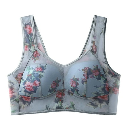 Baodmurt No Underwire Bras for Women Lounge & Sleep Adaptive Wireless Lingerie  Underwear  Blue 44BC