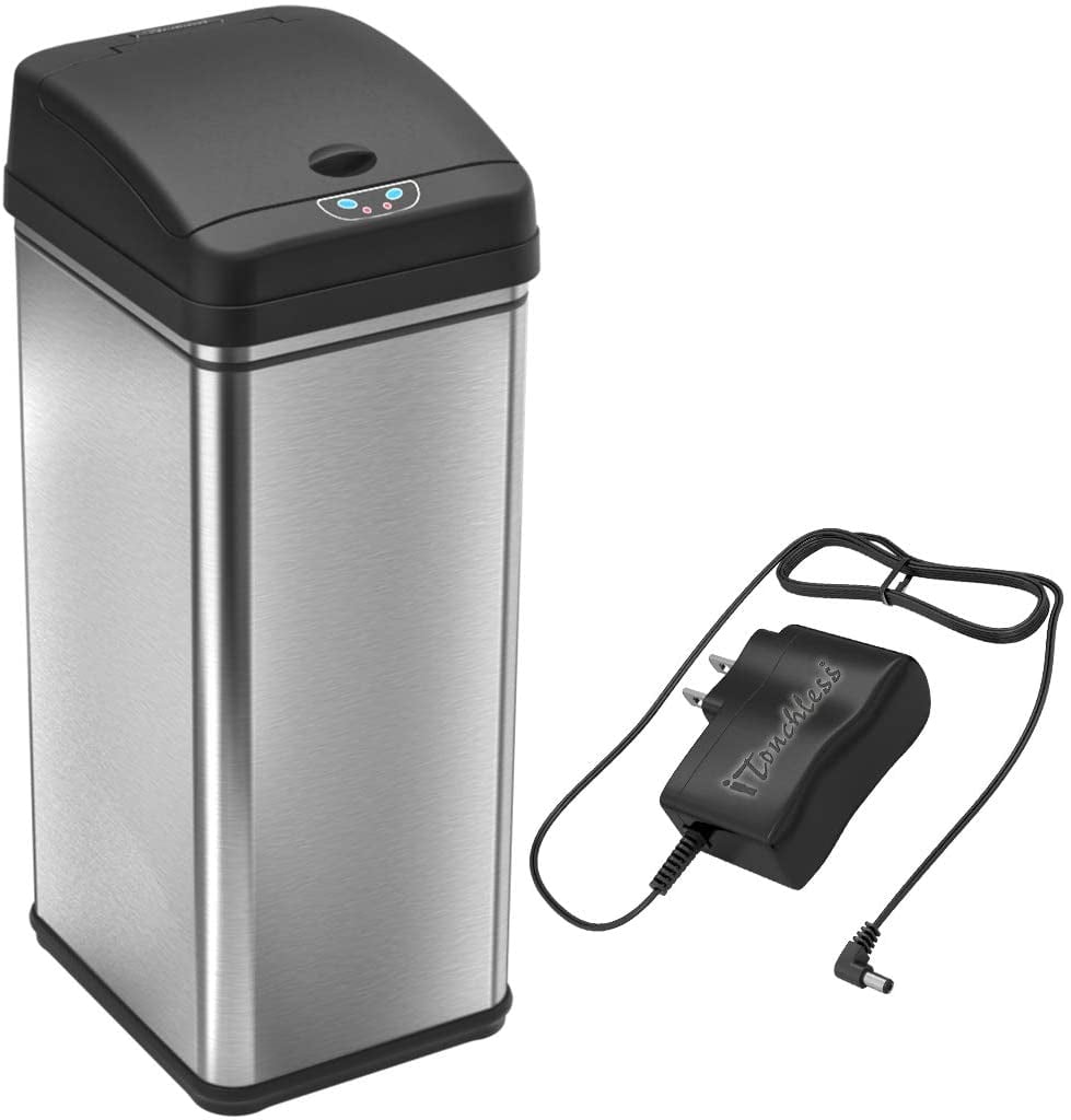 Touchless Trash Can iTouchless Stainless Steel/Black 13-Gal 