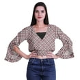 thumbnail image 4 of Moomaya Haut Court Imprimé pour Femmes Style Enveloppant Manches Longues à Volants Blouse d'Été Décontractée, 4 of 5