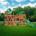 thumbnail image 3 of Gorilla Playsets Treasure Trove I Wooden Swing Set with Green Vinyl Canopy, 2 Slides, and Clatter Bridge and Tower, 3 of 6