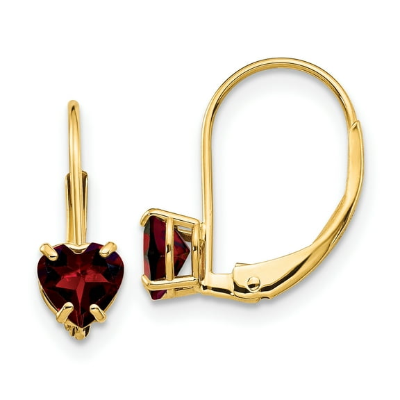 Primal Gold 14 Karat Yellow Gold 5mm Heart Garnet Leverback Earrings