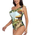 thumbnail image 5 of Daiia Cartoon Mushroom House Women's One Piece Swimsuits Personalized One Shoulder Swimwear Asymmetric Ruffle Bathing Suits-Large, 5 of 8