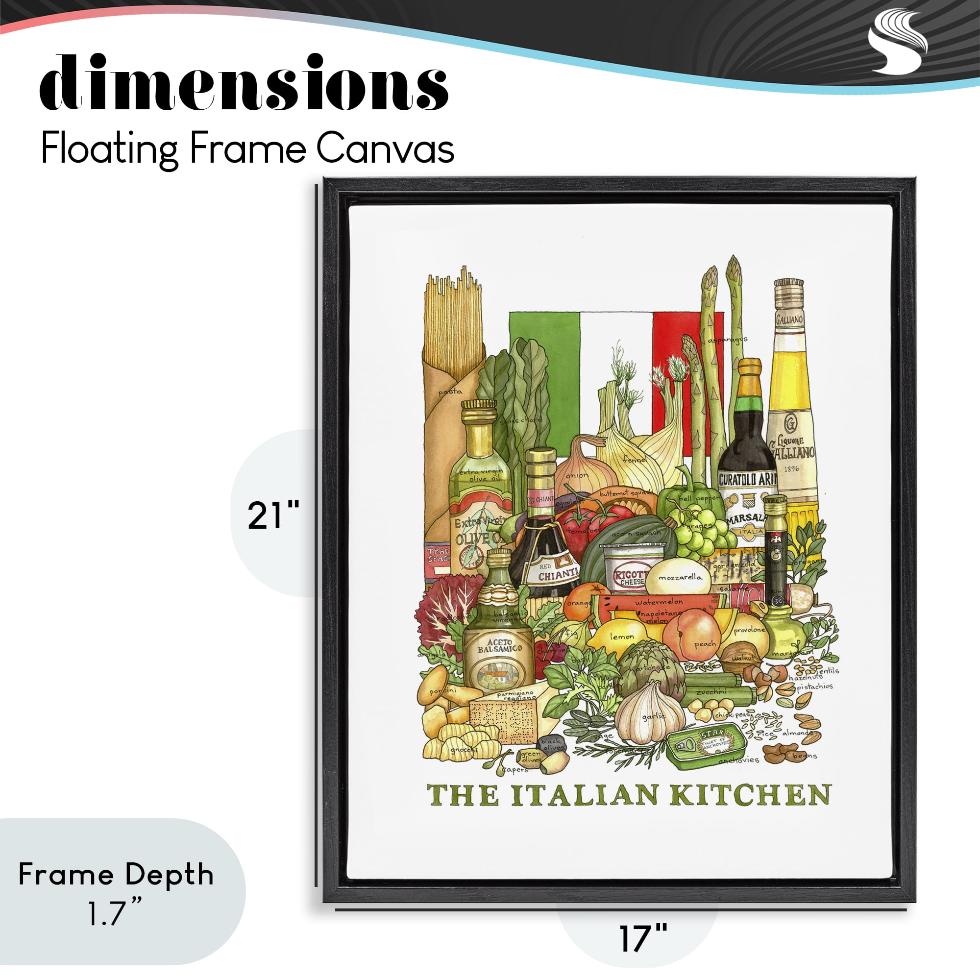 Stupell Industries Italian Kitchen and Food Black Framed Floater Canvas Wall Art, design by Nancy Overton