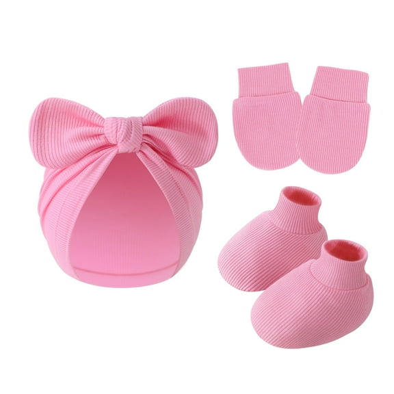 lixuesong 3 in 1 Newborns Hat Mittens Foot Covers Set Soft & Breathable Cotton Anti Scratches Gloves for 0 to 6 Months Baby