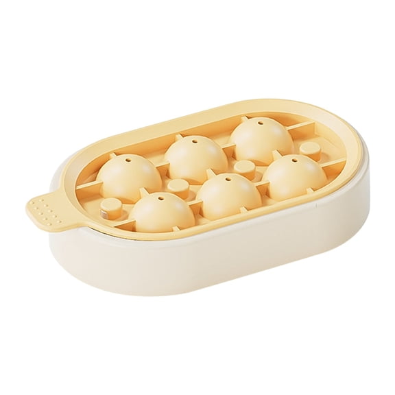 Hvmvliv Ice Trays 6-Compartments Round-Shape Household Ice Blocks Trays Reusable Ice Cubes Molds Refrigerator Easy-Release Ice Moulds with Handle Yellow