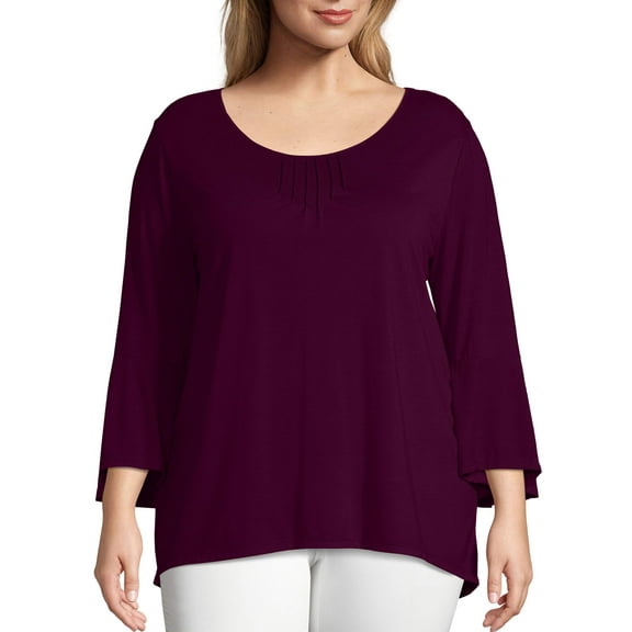Just My Size Women's Plus Size Bell Sleeve Pin-tuck Top