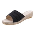 thumbnail image 5 of Rokment Womens Linen Straw Patchwork Backless Sandals Boho Beach Comfortable Espadrilles Wedge Walking Slip on Stylish Casual Platform Mid Heels Dress Slides Mules Black Size 6, 5 of 6
