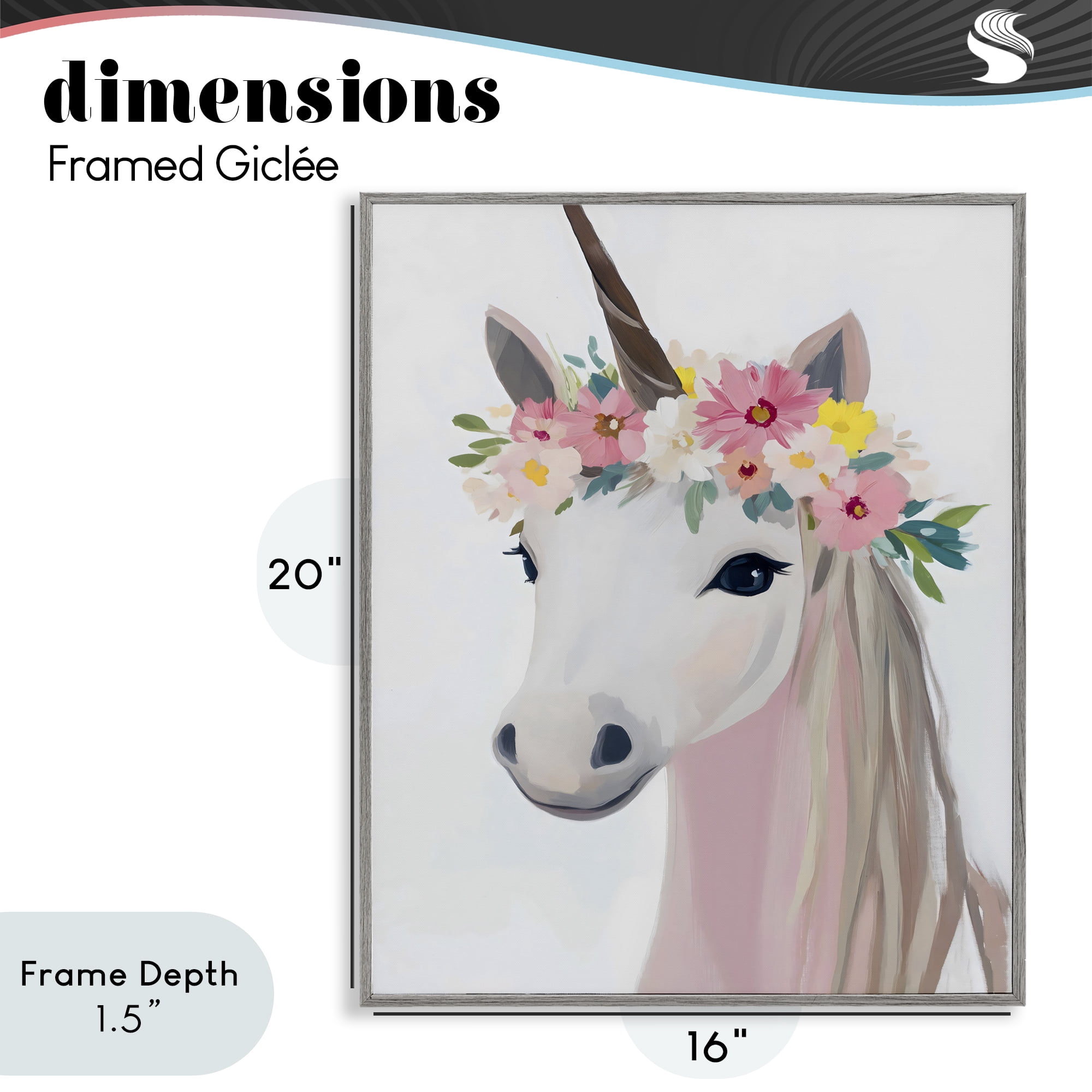 Stupell Industries Flower Crown Unicorn Gray Framed Giclee Art, design by The Prints Vibe