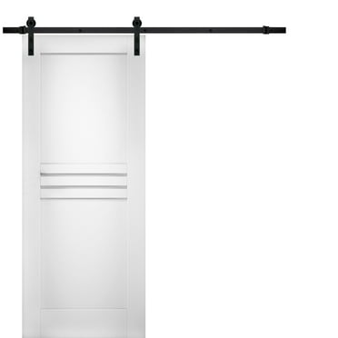 Modern Barn Door 28 x 84 inches / Mela 7444 White Silk / 6.6FT Rail Track Heavy Hardware Set / Solid Panel Interior Doors