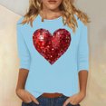 thumbnail image 2 of ZHYou Womens T-Shirts Valentine's Day V-Neck Valentine's Day Printed 3/4 Sleeve Loose Fit Casual Soft Spring Summer Shirts,Sky Blue,5XL, 2 of 4