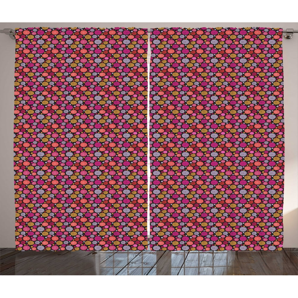 Circle Pattern Curtains 2 Panels Set, Abstract Graphical Spirals in
