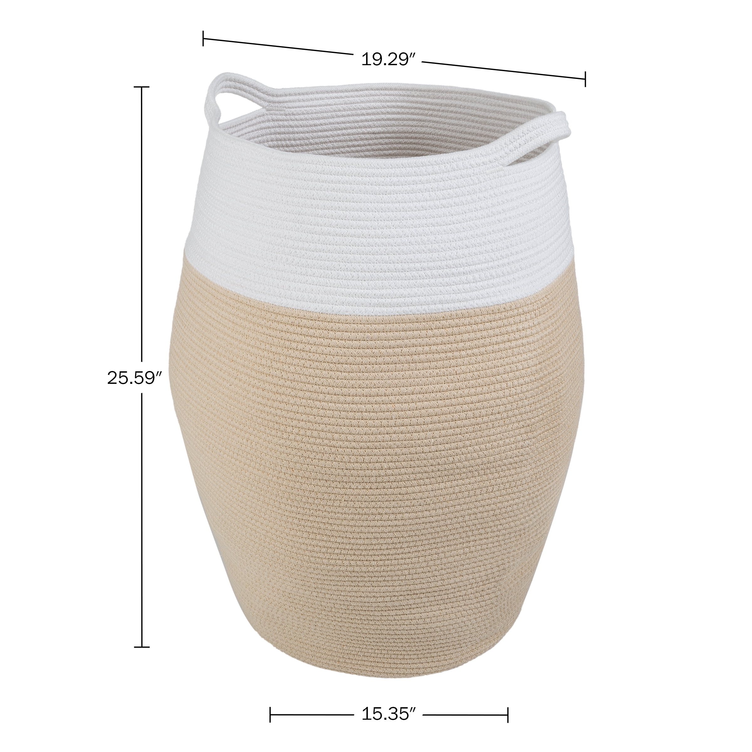Home-Complete Cotton Rope Laundry Basket with Handles for Adult, Natural