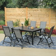 MF Studio 7-Piece Aluminum Outdoor Patio Dining Set with 7-Level Adjustable Textilene Padded Chairs&Large Extendable Table for Dinner&Party, Gray
