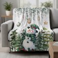 thumbnail image 2 of Green Snowman Christmas Throw Blanket for Couch, Soft Lightweight Flannel Fleece Blanket, Xmas Snowflake Eucalyptus Leaves Microfiber Plush All Season Decorative Blankets Gifts for Sofa Bed 50"x80", 2 of 9