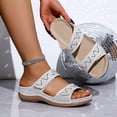 thumbnail image 3 of Rokment Glitter Rhinestones Orthopedic Wedges Slides Sandals for Women with Arch Support Comfortable Sparkly Leather Platform Orthotic Slip on Dressy Beach Shoes Beige Size 6, 3 of 7