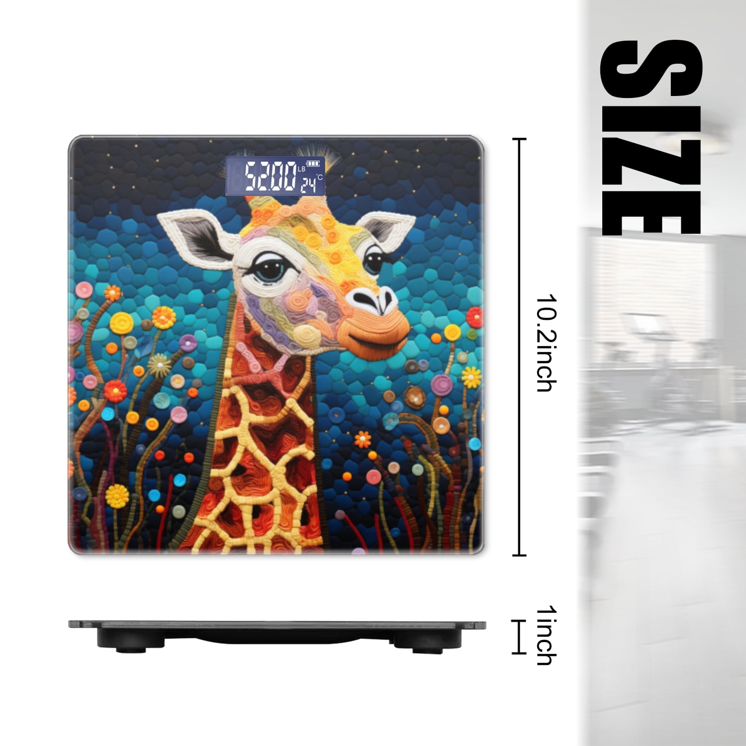 Bathroom Scale, Highly Accurate Digital Body Scale,Precisely Measures Weight up to 400 lbs-Happy Giraffe With Colorful Background