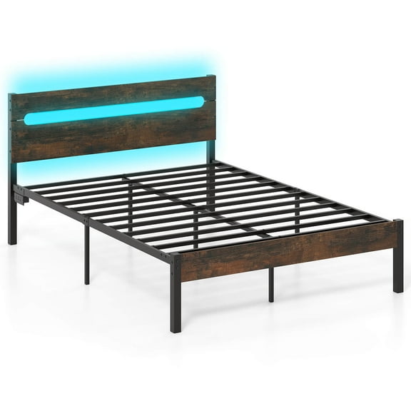 Infans Full Size Bed Frame w/Built-in Charging Station Sturdy Mattress Foundation